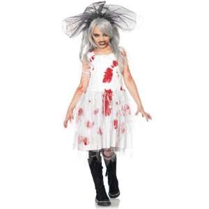 Lets Party By Leg Avenue Zombie Bride Child Costume / White/Red   Size 