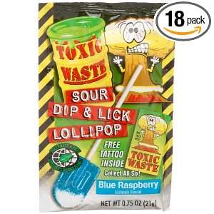 TOXIC WASTE Sour Dip & Lick Lollipop, Blue Raspberry, 0.75 Ounce 