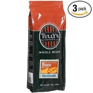Tullys Coffee Decaf House Blend, Whole Bean, 12 Ounce Bag (Pack of 3 