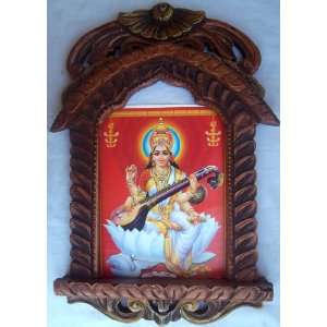  Maa Saraswati with her saraswati veena poster in Wood 