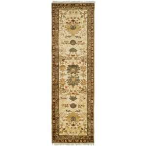   Ivory and Red Wool Area Runner, 3 Feet by 10 Feet