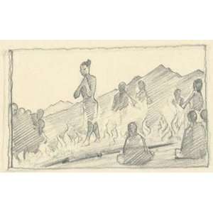     24 x 14 inches   Sketch of firewalking ceremony