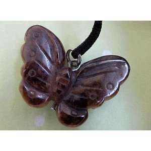  Tiger Eye Stone Butterfly Pendant with Cord Necklace 