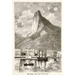 1879 Wood Engraving Botafogo Corcovado Mountain Rio Janeiro Brazil 
