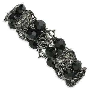   Faceted Jet and Black Crystal Stretch Bracelet 1928 Boutique Jewelry