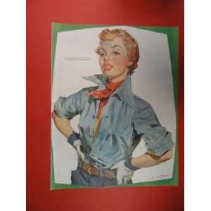 Coby Whitmore 1950 Print Art (Woman/red Hair/red Neck Scarf) Orinigal 