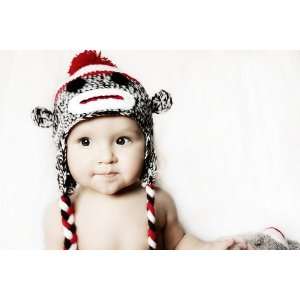   baby sock monkey hat   fits 3 8 year old child 