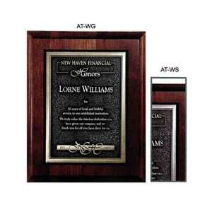 Walnut   7 x 9   Award plaque that has a gold tone plate on wood 