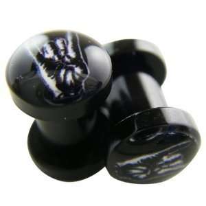Solid Black Rock On Symbol Ear Plugs   Black Design Acrylic Ear Gauges 