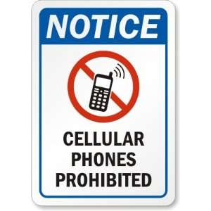  Notice Cellular Phones prohibited Laminated Vinyl Sign 