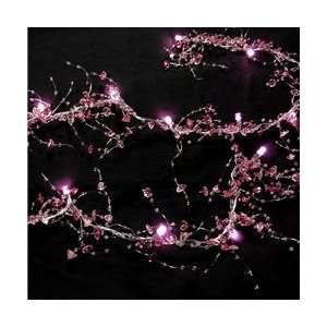  Pink LED Lit 5 ft. Garland, Clear Crystal Beads, Battery 