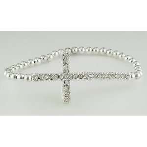  Sideways Silver and Crystal cross beaded bracelet Jewelry