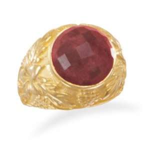   Ornate 14 Karat Gold Plated RoughCut Ruby Sterling Silver Ring Size 7