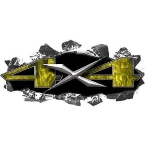 Ripped / Torn Metal 4x4 Decals Inferno Yellow Flames 