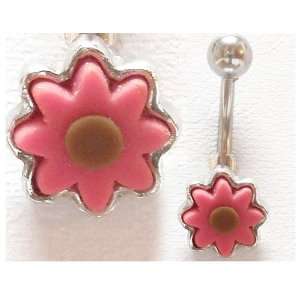  Belly Ring Pink Sun Flower 14g Belly Button Navel Ring   Free 