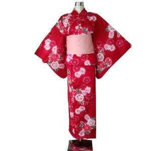  Kimono Yukata Red & Asagao Flowers+ Obi Belt Toys & Games