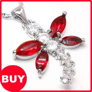Free Necklace Red Garnet White Gold GP New Ruby Pendant  