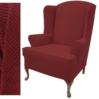 Stretch Pique Warm Maroon Wing Chair Cover 712  