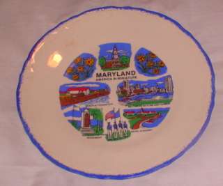 Collectible Plate Souvenir Gift Maryland Blue Trim  