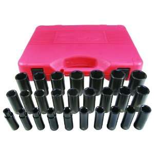 Impact Socket Set, 1/2 Drive, 26 Pieces, 10mm To 36Mm, Deep, 6 Point 