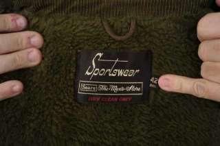 Vintage 1970s  Olive Green Thick CORDUROY Fleece Lined Jacket 