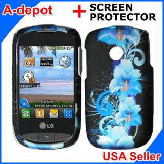 Tracfone LG 800G Net10 Blue Vines Hard Case Cover +Screen Protector 