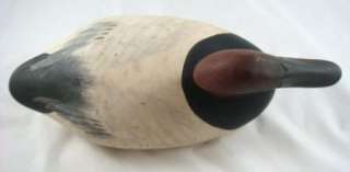 Wooden Antique Carved Decoy Duck Canvasback Hand Painted Red Circles 