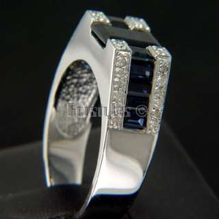 Natural Sapphire Diamonds 14K Gold Mens Ring r00256  