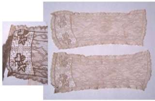 Vintage Sleeve Cuffs Lace Mesh Flowers 2 Pair Ecru and Beige  
