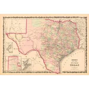   an 1861 Hand Colored Map of Texas by Alvin J. Johnson