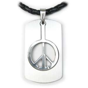     Peace Sign Stainless steel cut out dog tag on black cord Jewelry
