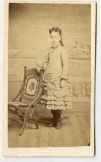 Girl & Antique Embroidered Chair, CDV Photo  