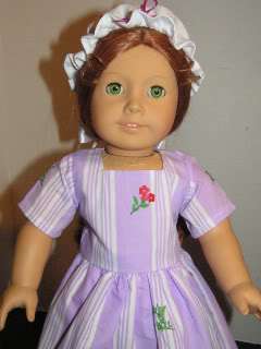 Doll Clothes Fit 18 American Girl Colonial Lilac Gown and Mop Cap New 
