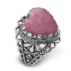   Sterling Silver and Rhodonite Filigree Te Amo Heart Ring Jewelry