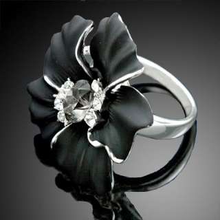 ARINNA Elegant Black Crystal Rose Gold GP Fashion Rings  
