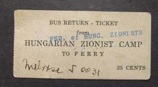   OLD BUS RETUR TICKET FROM HUNGARIAN ZIONIST CAMP TO FERRY  
