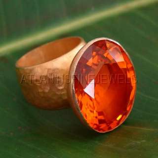 24K HAMMERED SOLID YELLOW GOLD MADEIRA CITRINE LARGE RING BY OMER 
