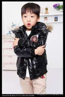 Boy Girl Winter Black Coat Jacket Outerwear w/ Hood  
