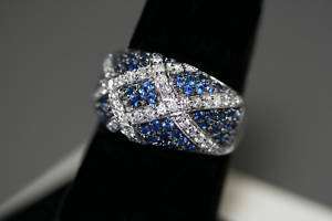   14K White Gold Blue Sapphire & White Diamond Ring with Under gallery