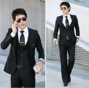 Mens premium slim fit one button dress suit black  