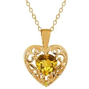   Ct Heart Shape Yellow Citrine Canary Diamond 10K Yellow Gold Pendant