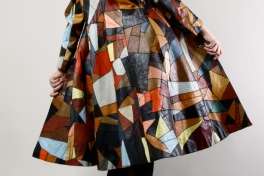 VINTAGE PATCHWORK LEATHER COAT Vtg 70s Op Art Multicolor Dress 