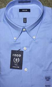Izod Light Blue Button Down Collar Mens Dress Shirt Wrinkle Free 
