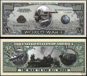 Lot of 10 World War I Million Dollar Bills  