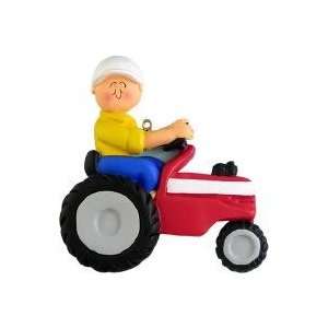  2209 Male on Red Tractor Personalized Christmas Ornament 