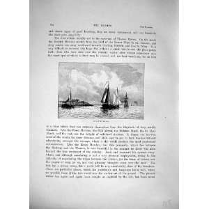  View Canvey Island Boat River Thames 1885 Cassell Print 