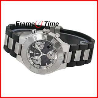 Cartier Mens Must 21 Chronoscaph Chronograph Black Rubber Chrono Watch 