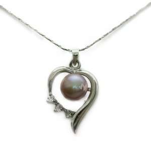  Silver plated and Heart shaped Pendant w/ Pink Pearl 