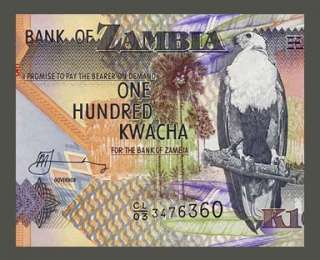 100 KWACHA Banknote ZAMBIA   2006   Fish EAGLE   VICTORIA Falls   Pick 