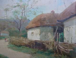 OLD LANDSCAPE OIL ON CANVAS NAILED TO WOOD BOARD FRENCH  